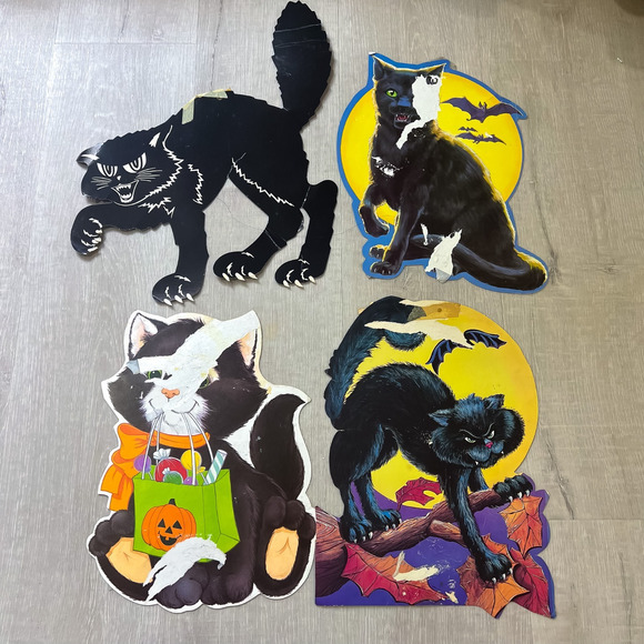 Lot of 4 Vintage Halloween Die Cuts EUREKA Black Cats Cute Scary - Picture 6 of 9